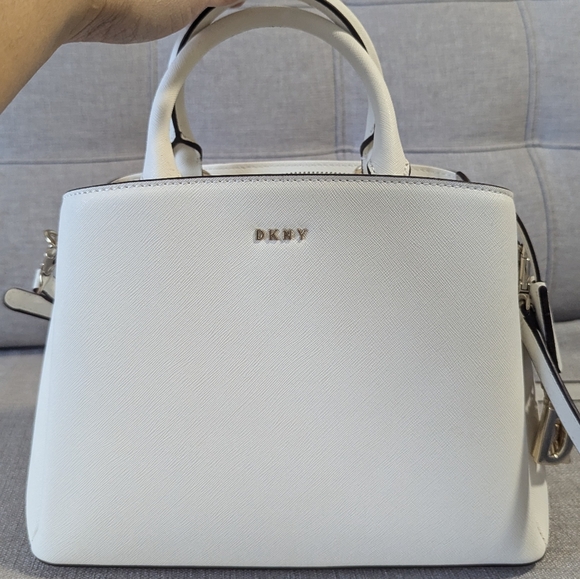NEW DKNY White Gold Paige Genuine leather Medium Satchel, with convertible strap - Picture 8 of 14
